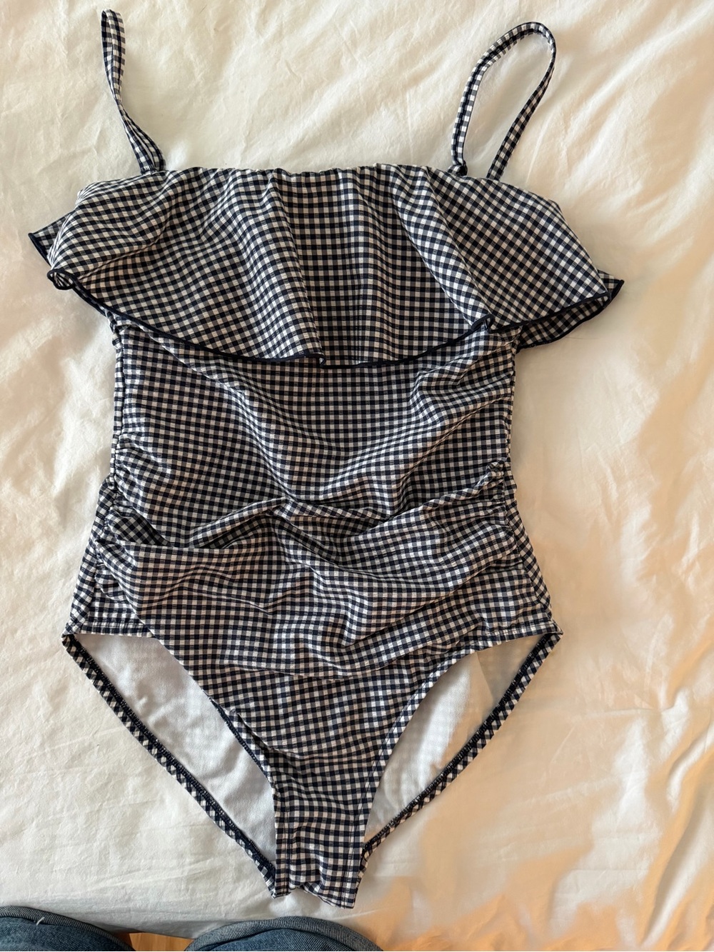 Women Navy & White Gingham Ruffle One-Piece Swimsuit - Target - Kona Sol - M